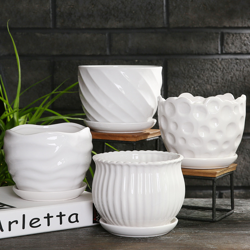 Net Red Flower Pot Ceramic Large Medium Size Home Green Plant Green Plant White Phalaenopsis Wholesale