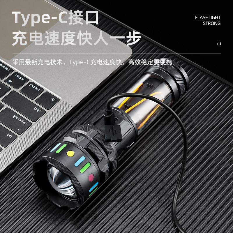 New cross-border outdoor long-range zoom white laser high-intensity flashlight, charging multi-functional camping lamp flashlight details Picture
