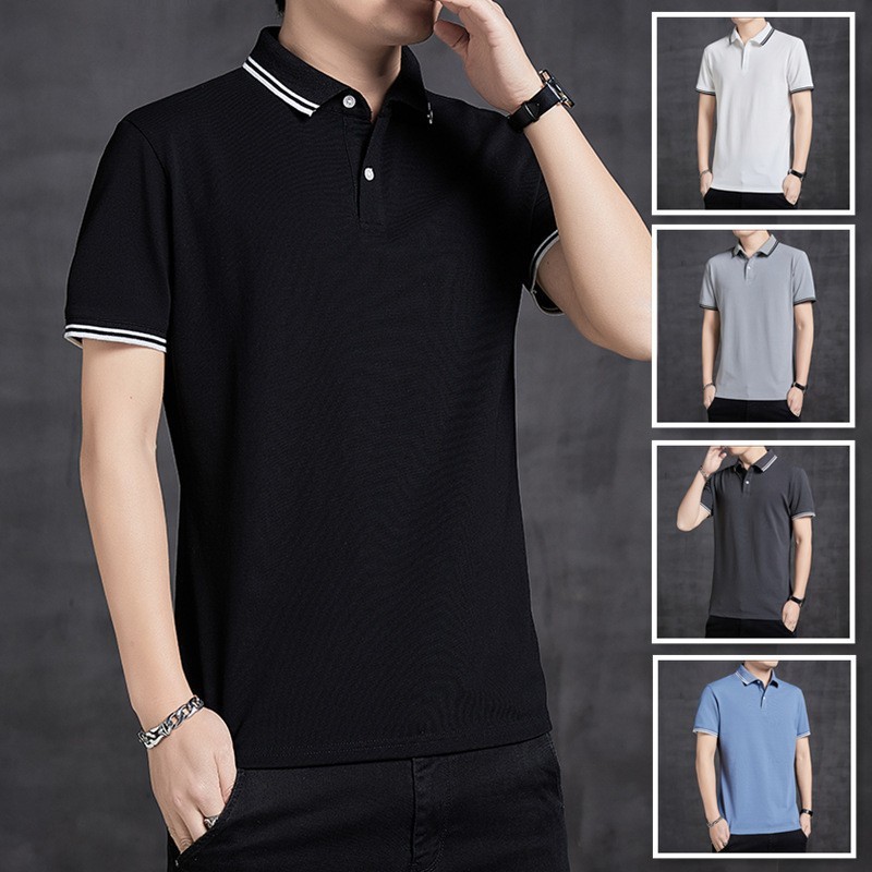 POLO shirt Men's casual shirt collar short-sleeved T-shirt 2023 Ice Silk quick-drying business Paul lapel solid color T-shirt Specification image