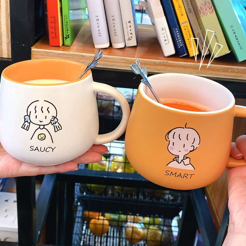 Cute ceramic cups, ins couple mugs, high appearance level, household breakfast cups, coffee cups, souvenirs, water cups wholesale details Picture