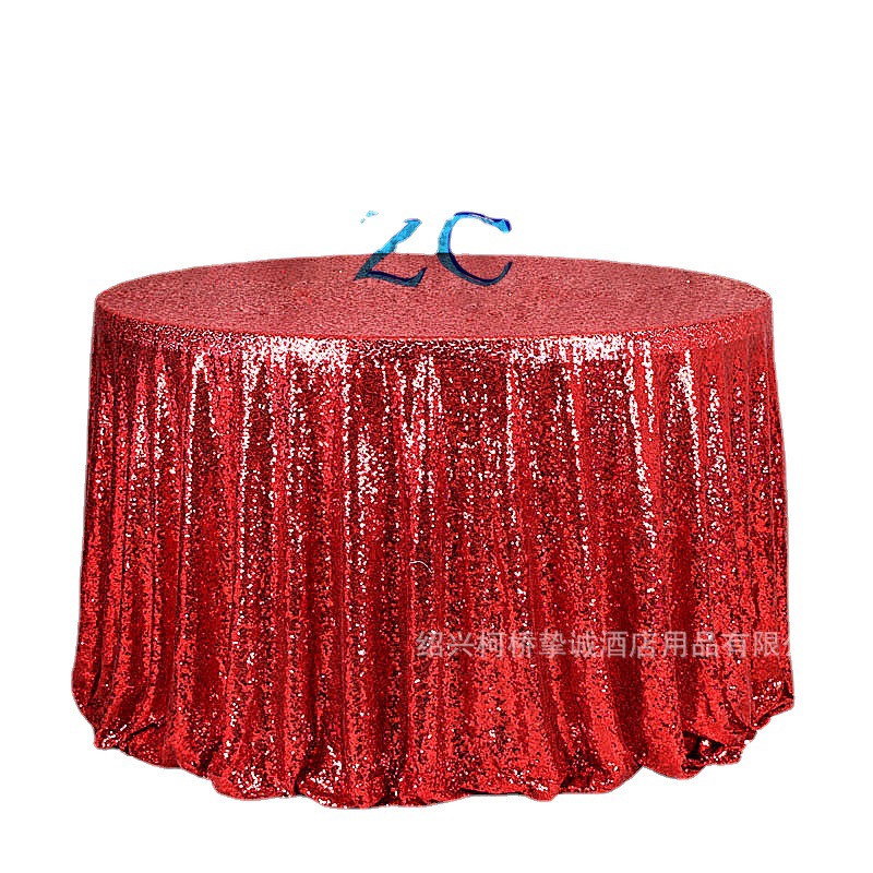 Cross-Border Manufacturers Directly Supply 3Mm Full Plate Solid Color Sequin Hotel Tablecloth Wedding Birthday Banquet Round Tablecloth Wholesale Item Picture