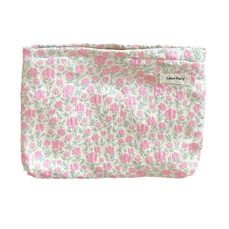 Pink Small Floral Makeup Bag For Women, Portable Large-Capacity Small Travel Toiletry Inner Liner Bag, Skin Care Product Storage Bag Item Picture