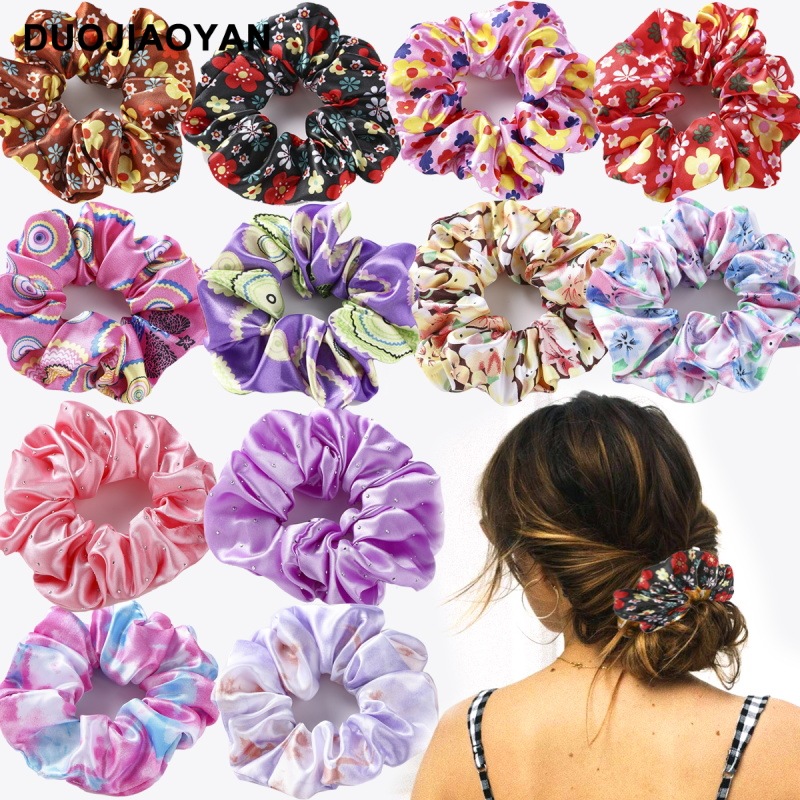 New tie-dyed printed large intestine hair band with a high-end feel, large size with diamonds, high ponytail tie and high elasticity hair band wholesale