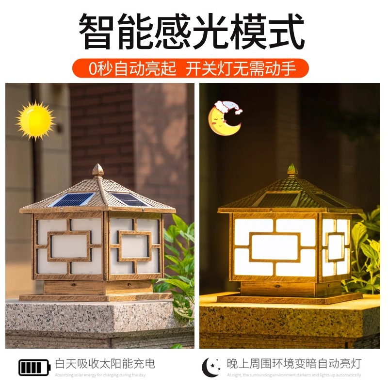 Solar-powered column head lights, outdoor waterproof courtyard lights, wall head lights, ultra-bright outdoor fence lights, villa gate column lights Specification image