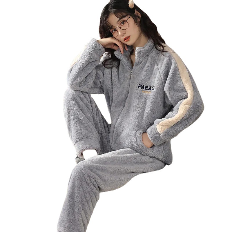 Autumn And Winter Flannel Pajama Head Coral Velvet Pajama Women's Thickened Japanese Women's Homewear Set With Velvet Winter Item Picture