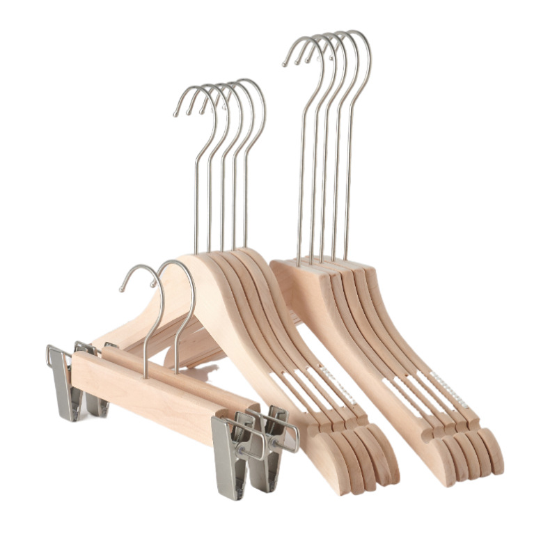 Clothing Store Solid Wood Hanger Women's Shop Unpainted Wooden Clothes Hanging Children's Pants Rack Non-Slip Wooden Pants Jacket Rack Wholesale Item Picture