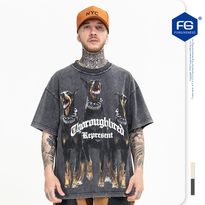 FG Men's Spring/Summer 2024 new collection: Soul Hound Print Wash Vintage High Street short-sleeved T-shirt Specification image