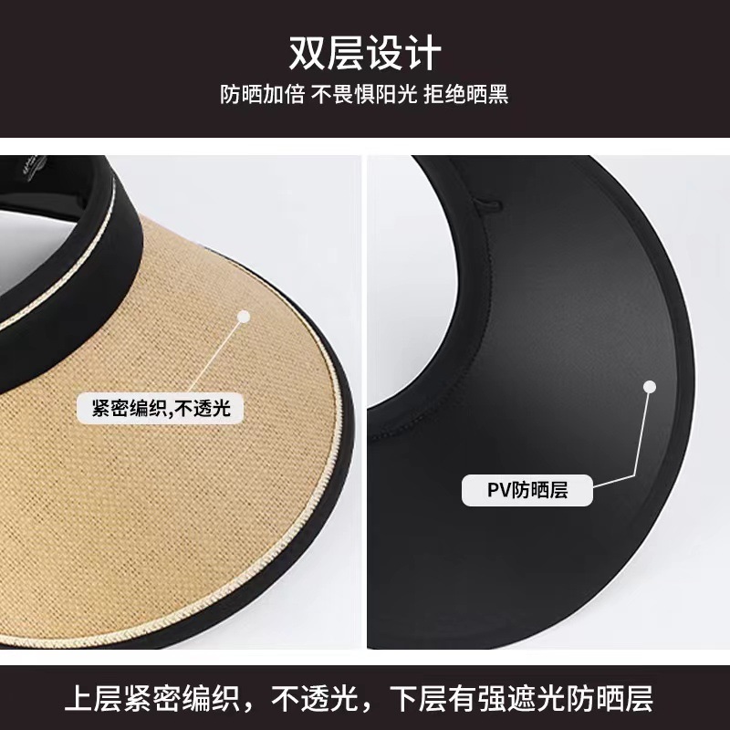 Sun Hat Children's Summer Straw Empty Hat Uv Shielding Face Large Eaves Sunscreen Hat Hard Top Riding Sun Hat Specification drawing