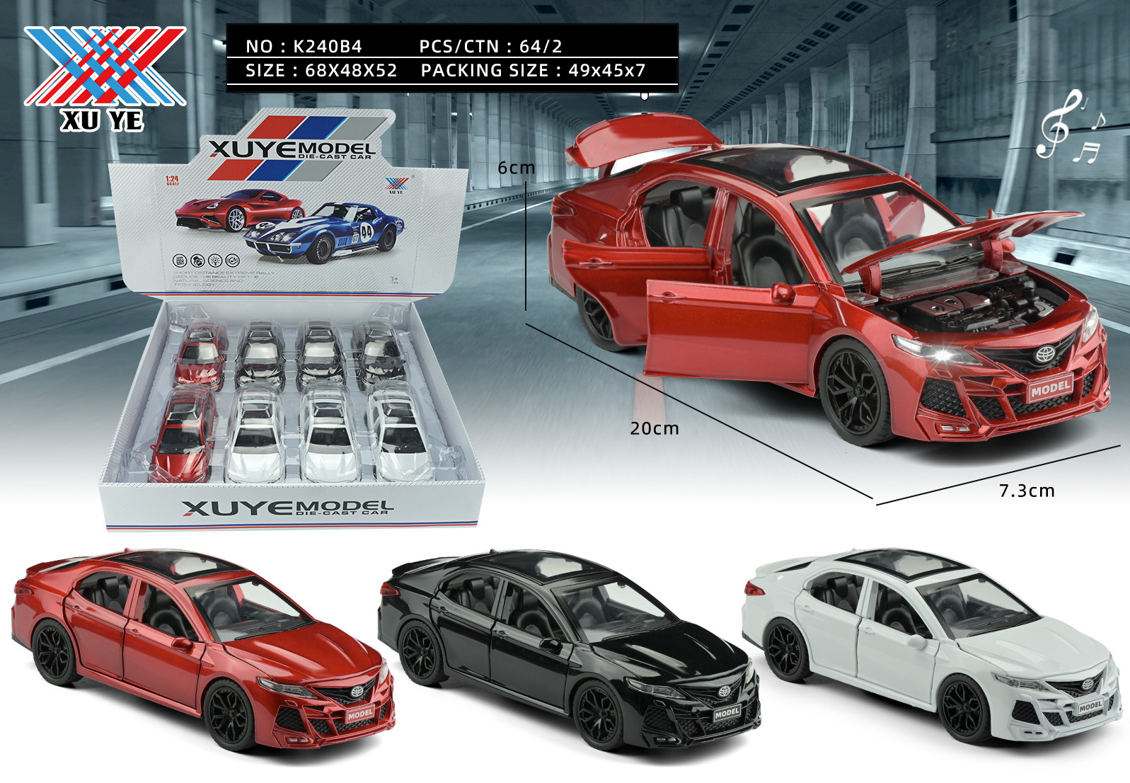 1:24 Alloy Model Camry Alloy Car Six-Door Pull-Back Light Music Boy Toy Car Collection details Picture