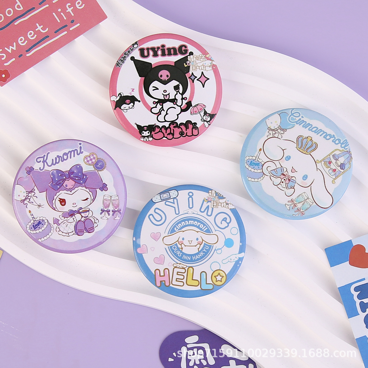 Smudge Sanrio Kulomi Tinplate Badge Cute Laurel Dog Brooch Student cartoon Badge Bag pendant Application Scenario