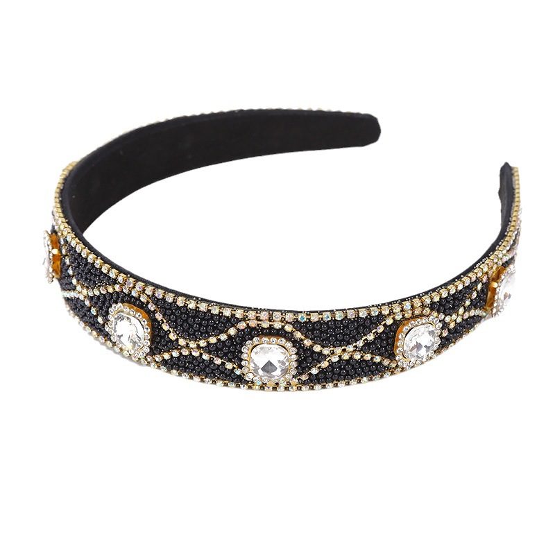 Small Fresh Full Diamond Wide Edge Fashion Headband Light Luxury Going Out Hair Accessories Female Korean Cross-Border Sponge Band Diamond Headband All Match Item Picture