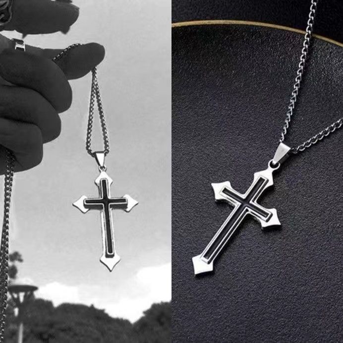 New cross necklace for men and women Instagram fashion lovers bungee di pendant personality student hip hop men's accessories fashion