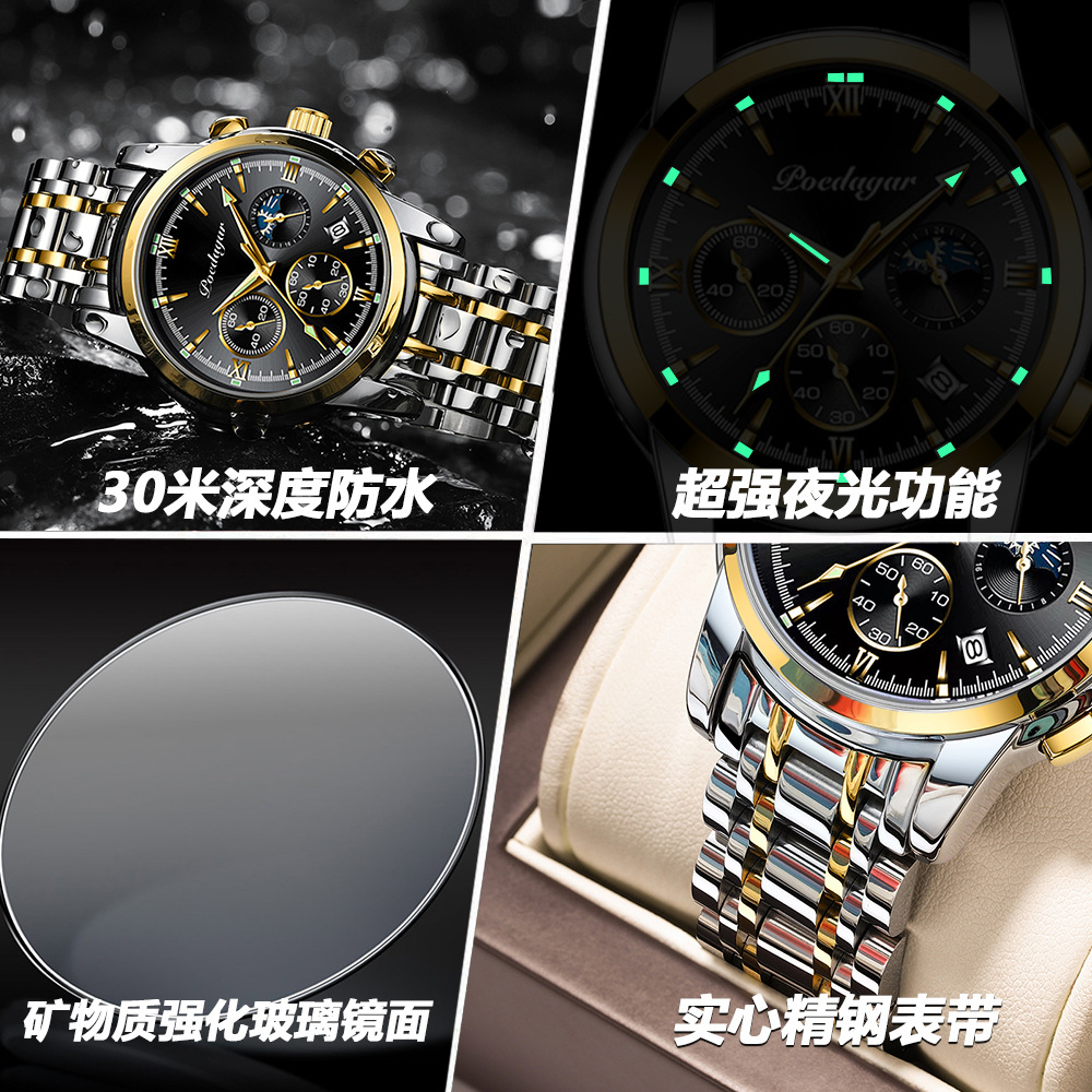 Swiss brand multi-functional men's watch, luminous waterproof quartz wristwatch, men's live-streaming foreign trade bestseller, one-piece consignment Application Scenario
