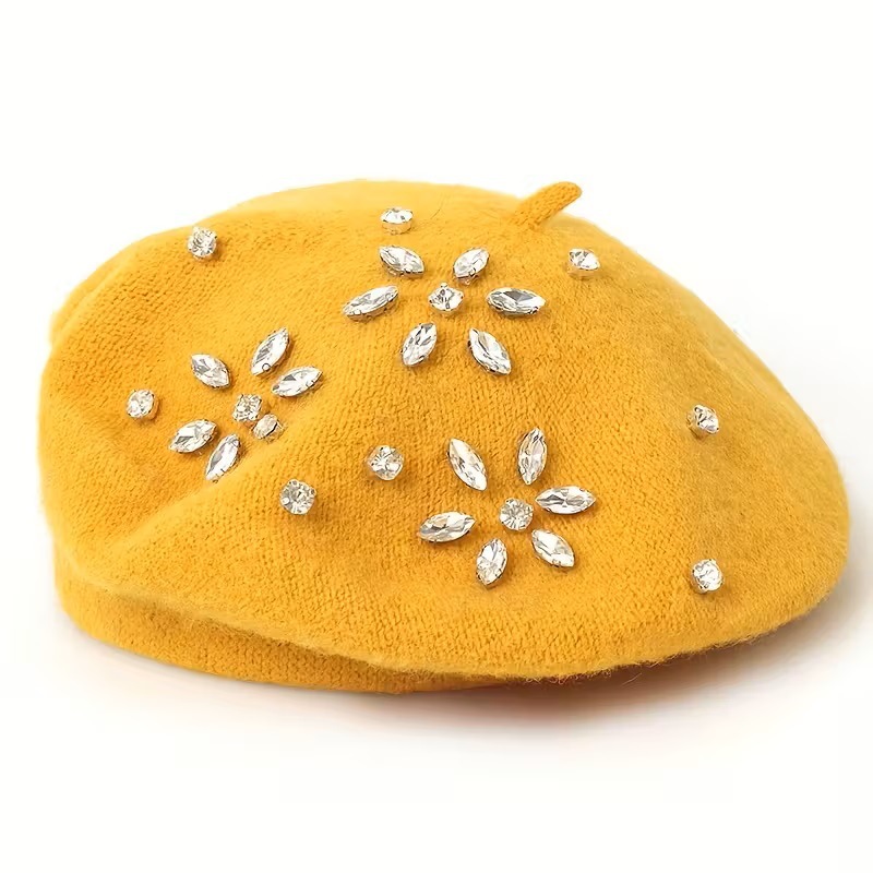 秋冬镶钻羊毛贝雷帽女韩版保暖时尚八角帽英伦复古韩版画家帽潮详情12