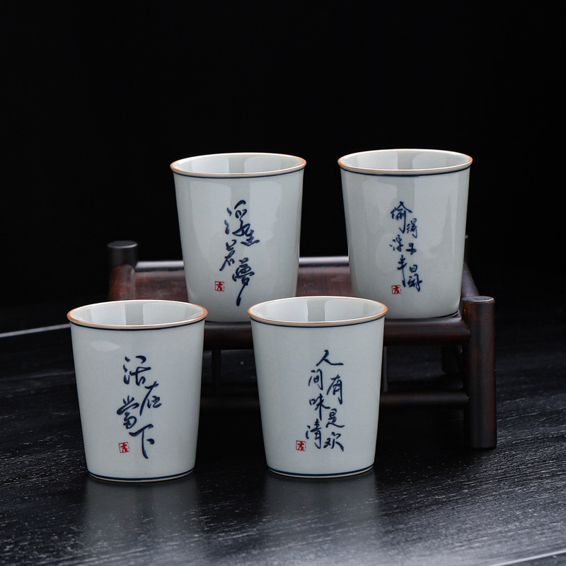 Coke Cup Drink Cup Household Cup Ceramic Retro Blue And White Sample Tea Cup Single Cup Personal Cup Tea Brewing Host Cup details Picture