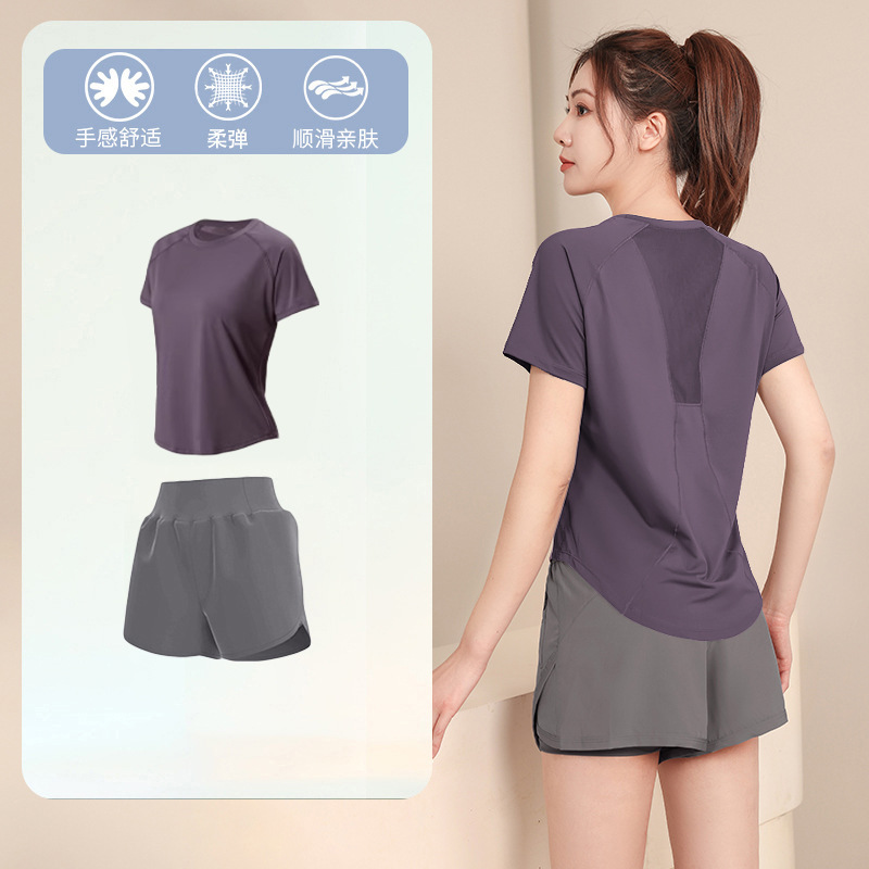 Running T-shirt for women, cool and quick-drying yoga fitness wear, sports short-sleeved top, plus-size fat mm2025 summer new style