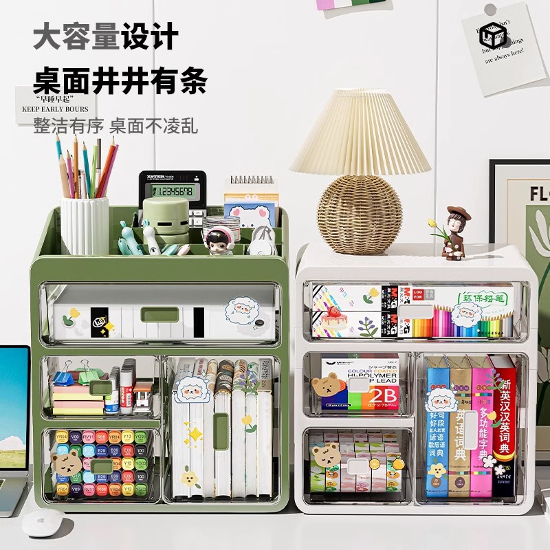 Desktop storage box, drawer-type office workstation wonder, stationery and sundries storage rack, desk dust-proof organizing box Application Scenario