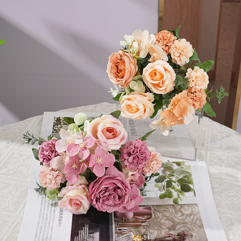 Wholesale Peony Hydrangea Rose Simulation Flower Wedding Home Decoration Table Decoration Photography Shoot False Flowers Specification drawing