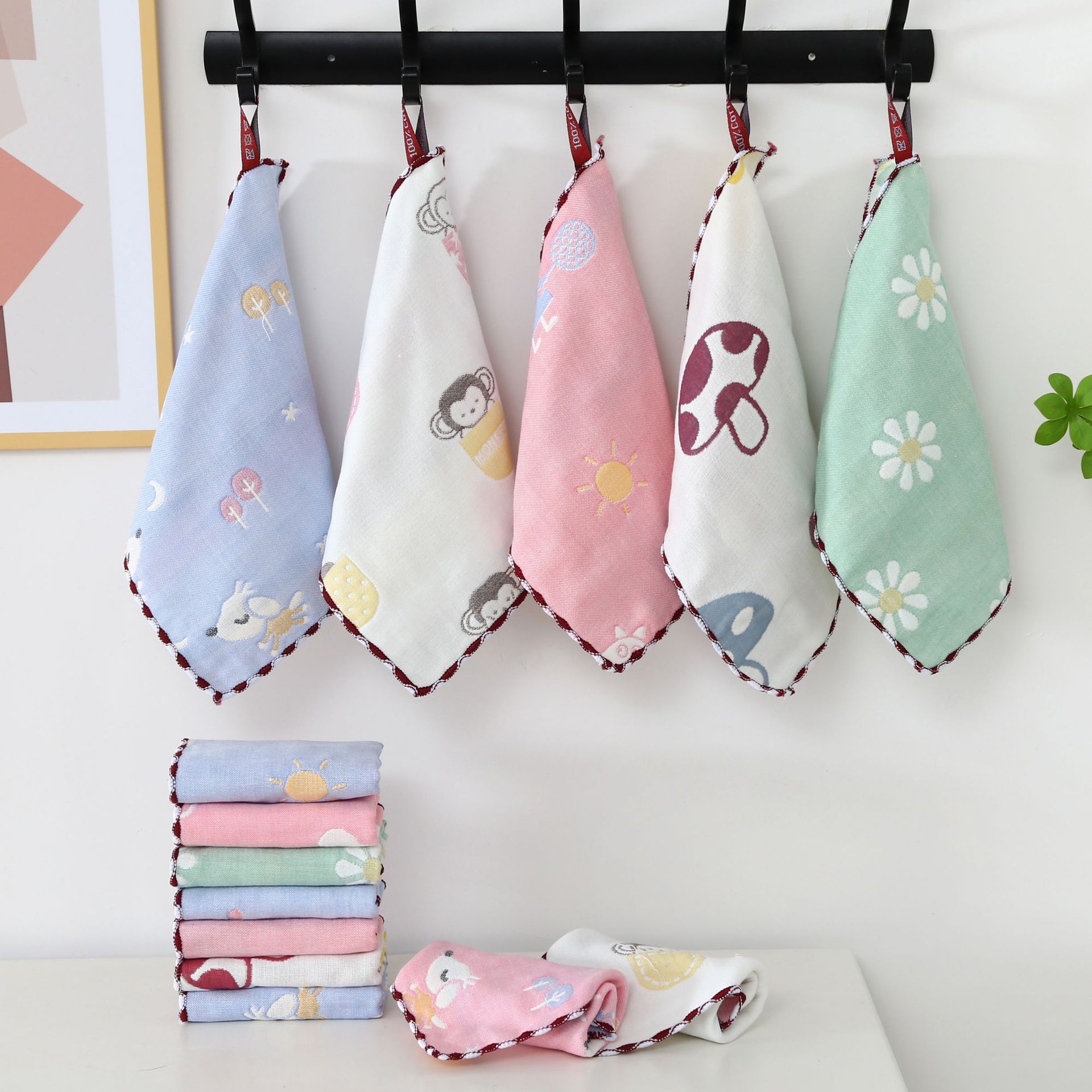 Wholesale of small square towels, pure cotton gauze, kindergarten baby small towels, baby wash face white all-cotton small square towels details Picture