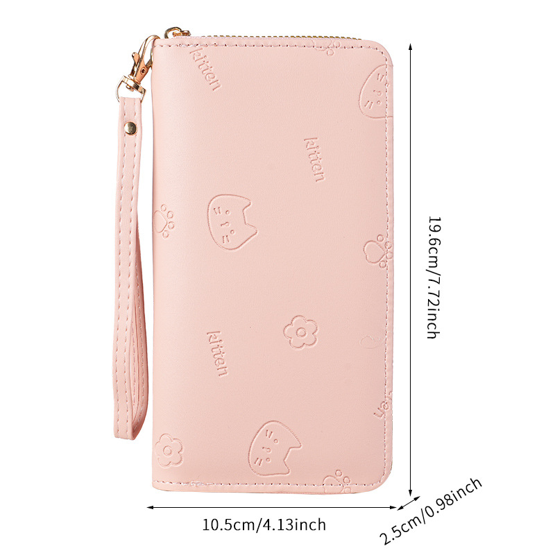 韩版长款钱包女时尚简约拉链零钱包大容量多卡位卡包女小猫手机包