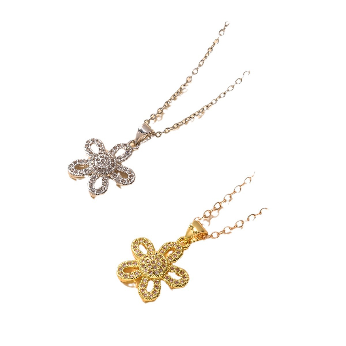 A minimalist and high-end zircon flower design DIY micro-inlay elegant and light luxury necklace in the style of fashionable ins Item Picture