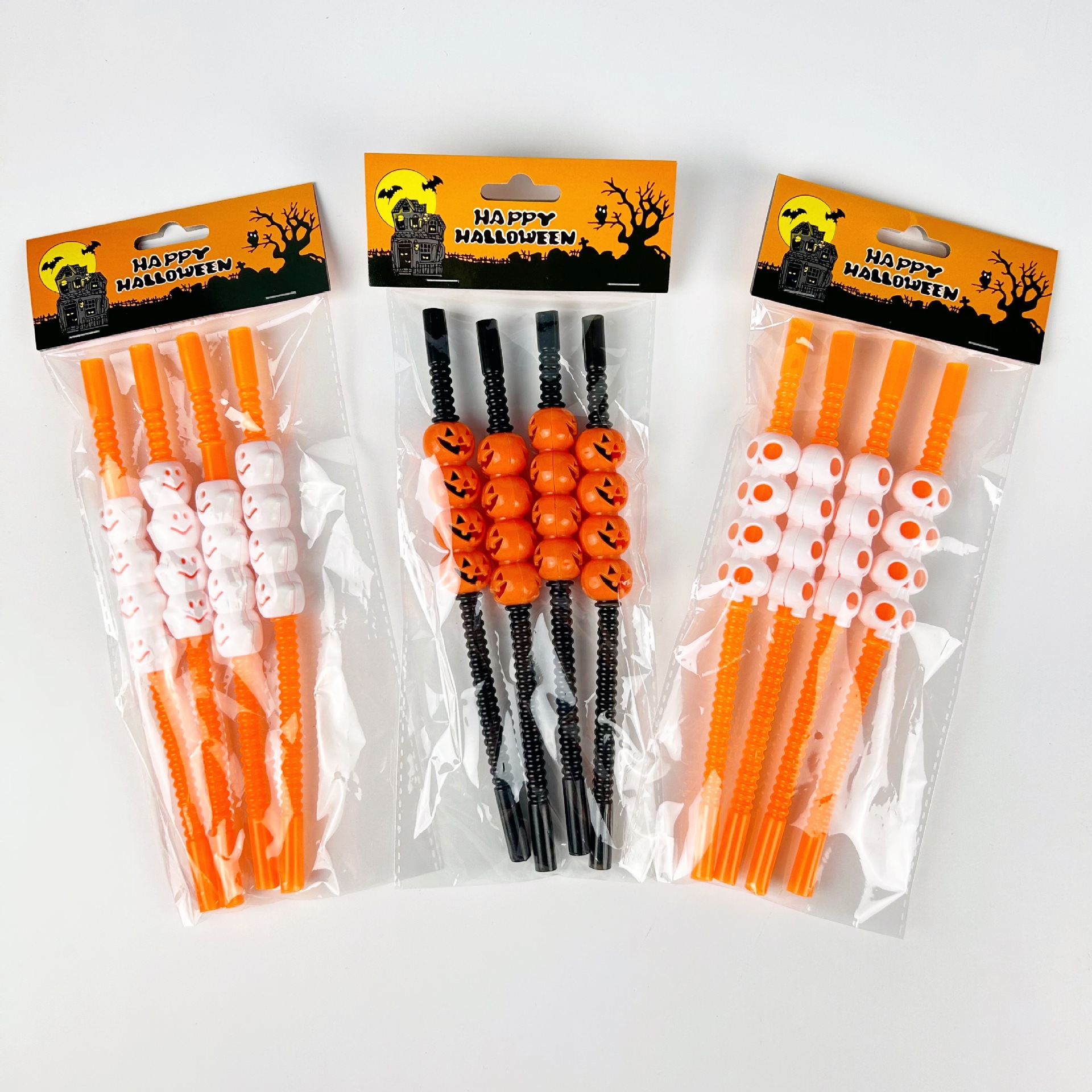 跨境吸管万圣节节日派对吸管帽 创意骷颅头南瓜造型艺术吸管批发