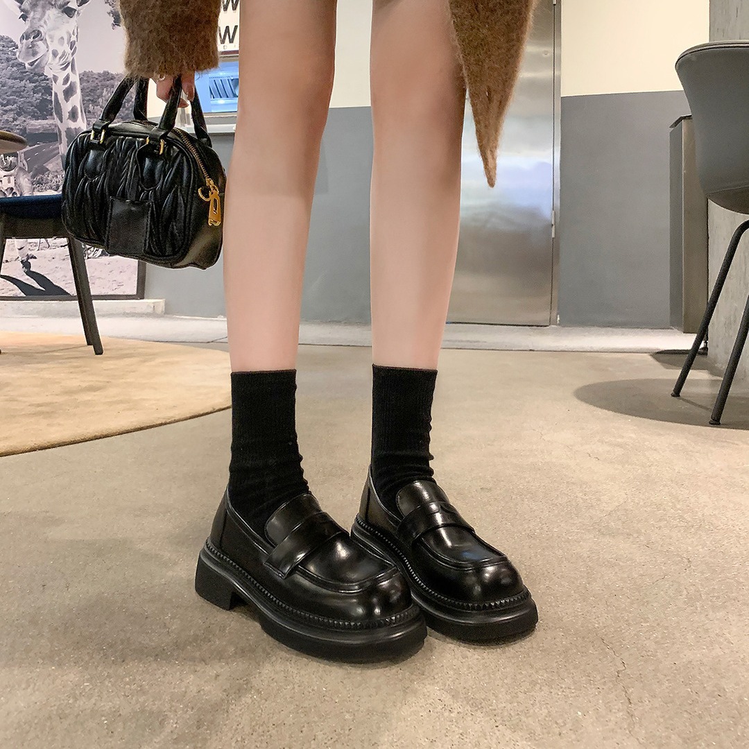 真皮~棕色小皮鞋女复古休闲一脚蹬单鞋学院jk乐福鞋大码女鞋细节图