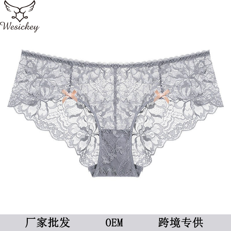 欧美性感蕾丝内裤 高端半透明女士低腰三角裤纯棉内裆