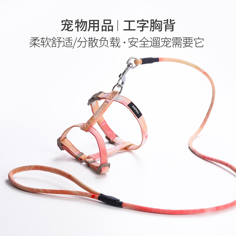 跨境可调节宠物猫咪渐变色牵引绳套装小型犬狗绳狗狗工字胸背带