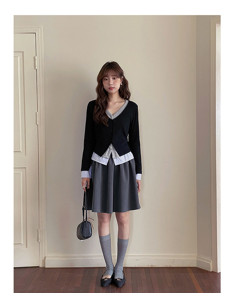 【通勤时髦法则】歌铭设计感撞色假两件针织衫秋季长袖上衣Y2776F详情23