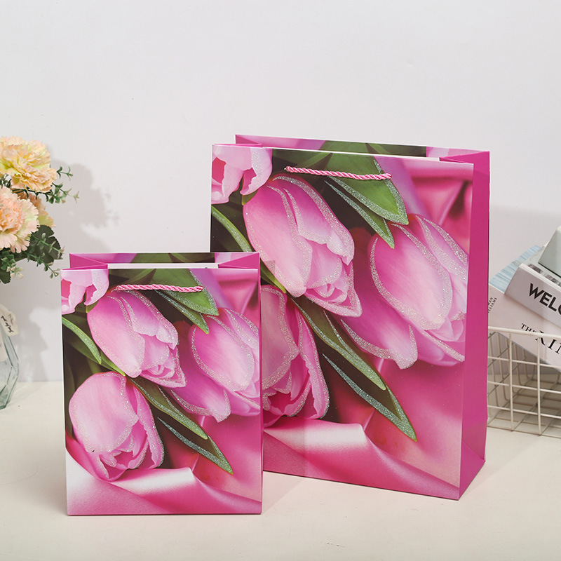 Flower Tulip Bag Gift Bag Tote Bag Paper Bag Clothing Shopping Bag Birthday Gift Return With Hand Gift South America