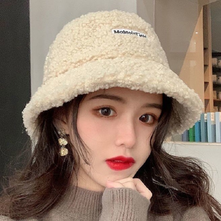 Net Red Lamb Plush Fisherman Hat Female Autumn And Winter Korean Version Of Tide Face Small New Warm Everything Sun Basin Hat