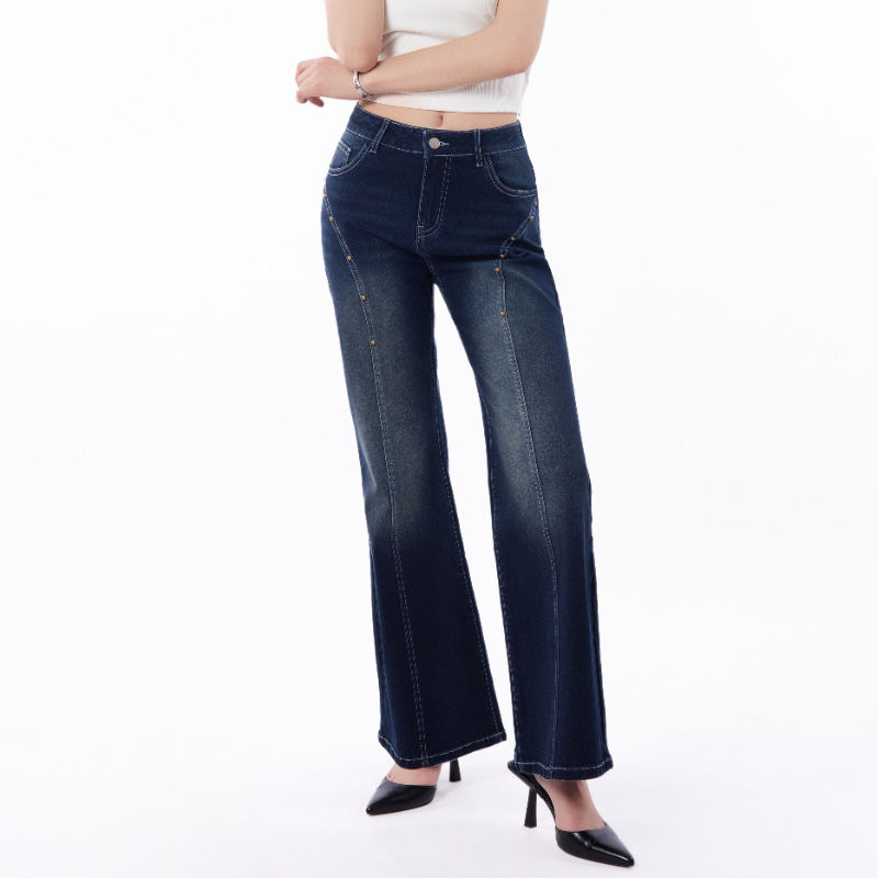 Cross-border 2025 New foreign trade European and American women's clothing, retro loose slightly flared jeans, women's casual and versatile floor-length pants details Picture