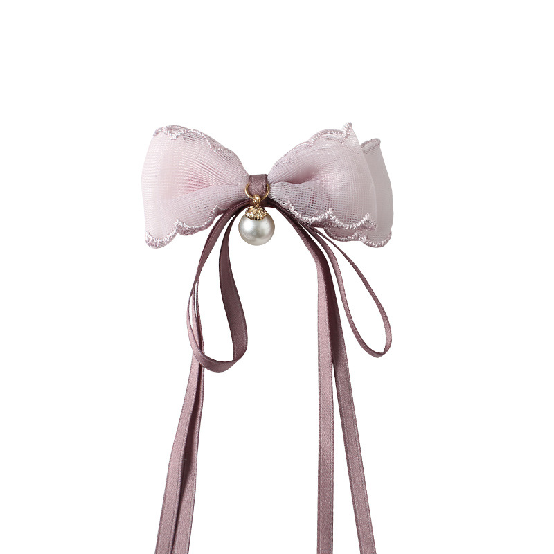Children's Super Fairy Pearl Bow Headwear Baby Ponytail Streamer Braided Hair Clip Summer Tie Hair Headwear Wholesale Item Picture
