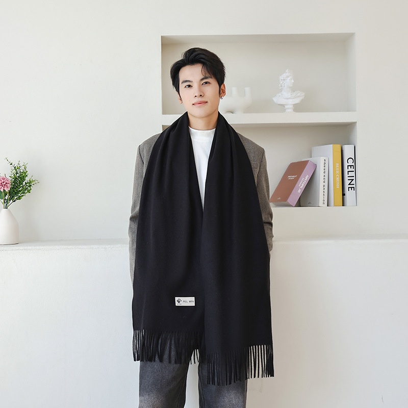 China Red Scarf Shawl Senior Sense Men's Cashmere Wool Scarf Women's Autumn Winter Everything Red Scarf Wholesale Specification drawing