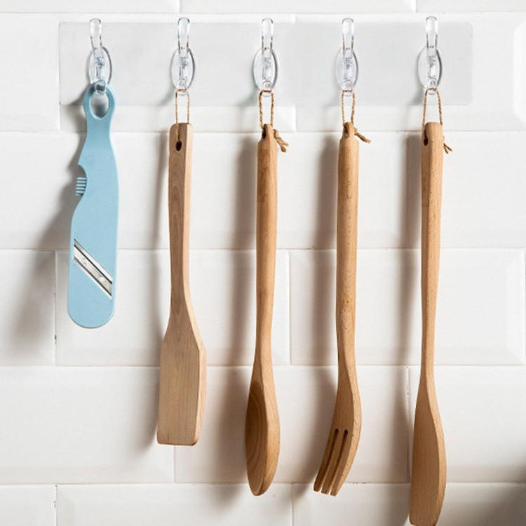 Transparent six-row hooks, no need for drilling, no trace, 5-row and 6-row adhesive hooks, wall-mounted door rear row hooks Specification image