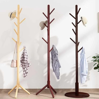 Solid Wood Floor Coat Rack Hanging Clothes Rack Bedroom Household Vertical Coat Rack Clothes Rack Simple Modern Bag Hanging Rack