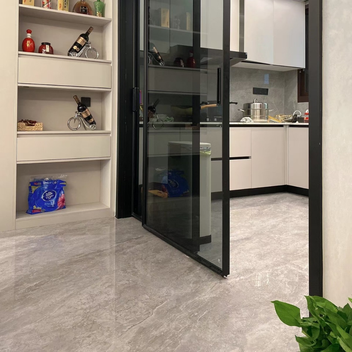 New ultra-tight joint rock plate simple 1, the same style marble tile, modern light luxury living room continuous pattern floor tile, 900*1800 Specification image