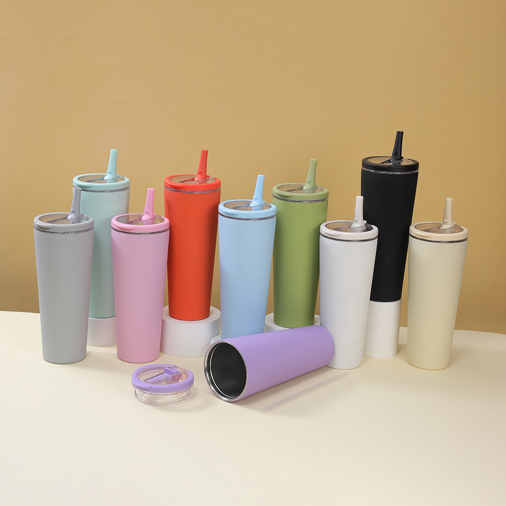 New cross-border ring-shaped handle 304 stainless steel insulated cup, office folding straw cup, high appearance level, portable cup details Picture