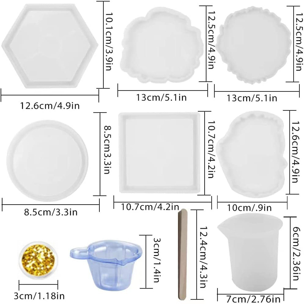 diy epoxy resin resin resin resin mold tools, square, round, wavy coasters, silicone molds Item Picture