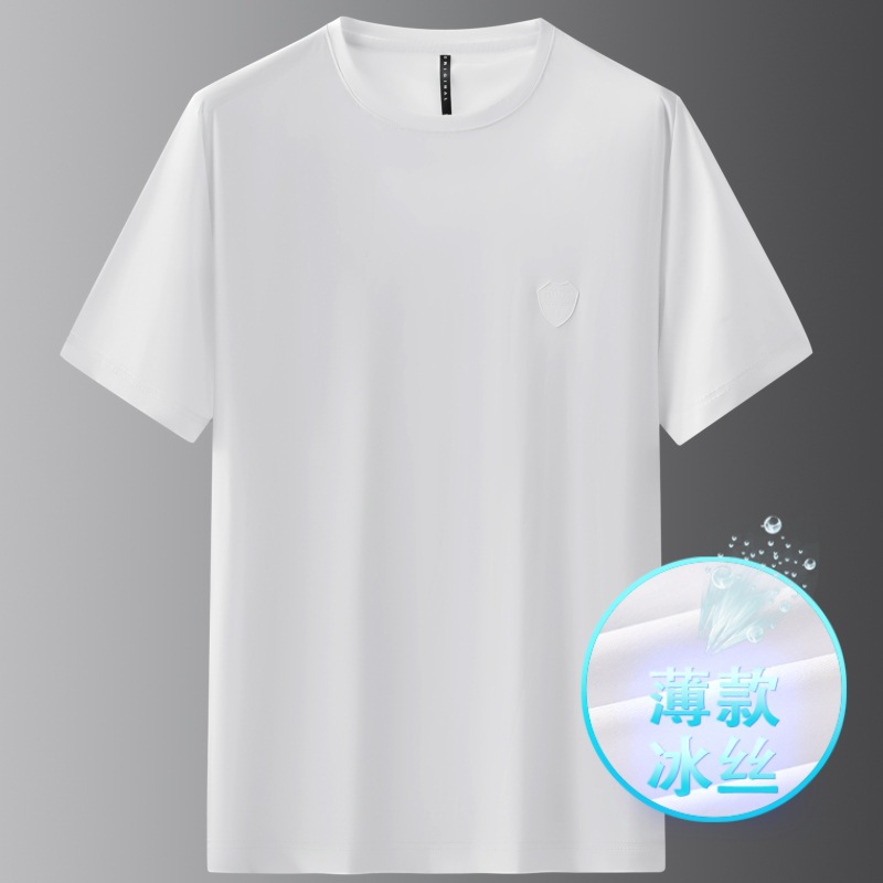 Light luxury short-sleeved T-shirt for men, summer thin base layer shirt for men, ice silk white small T-shirt, solid color half-sleeved shirt for men, 98 Application Scenario