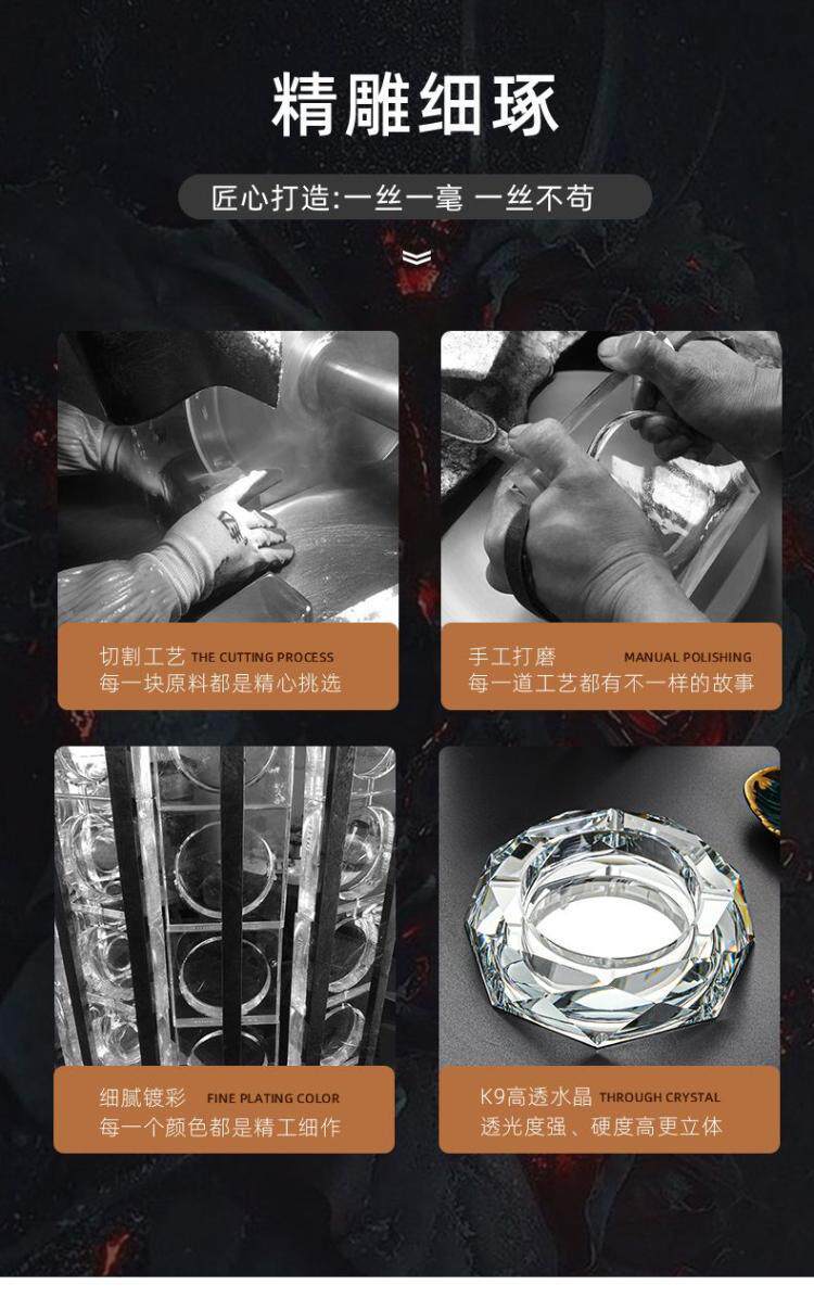 八角水晶玻璃烟灰缸创意家用客厅轻奢高级感商用酒店办公室烟缸详情13