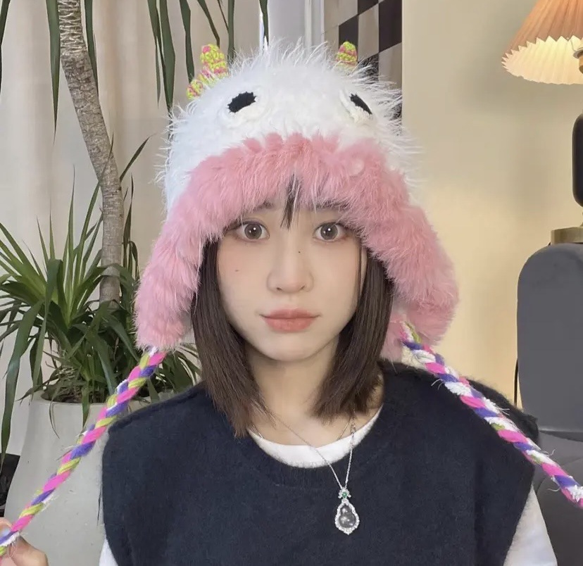 Little Monster Cartoon Furry Hat Warm Woolen Hat Baotou Hat Cute Sweet Travel Girl Heart Autumn Winter Application Scenario