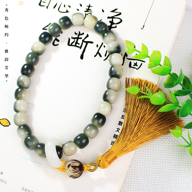 白玉菩提手捻念珠绿炭烧菩提根手持挂件饰品汽车后视镜吊坠档位珠