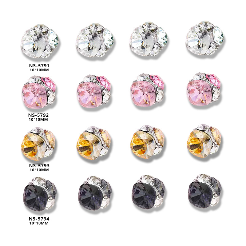 High-quality fat square pile diamond finished nail art accessories, super shiny and best-selling white champagne pile diamond ball nail decoration diamonds