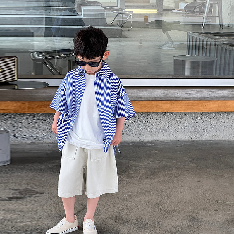 Children's clothing: Short-sleeved shirts for boys, summer coats for kids, new summer 2024, breathable striped shirts for little boys, trendy details Picture