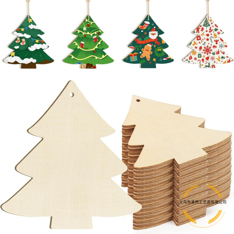 Cross-border wooden Christmas trees with holes, DIY gift labels, children's hand-painted Christmas tree wood chips, Christmas decorations Specification image