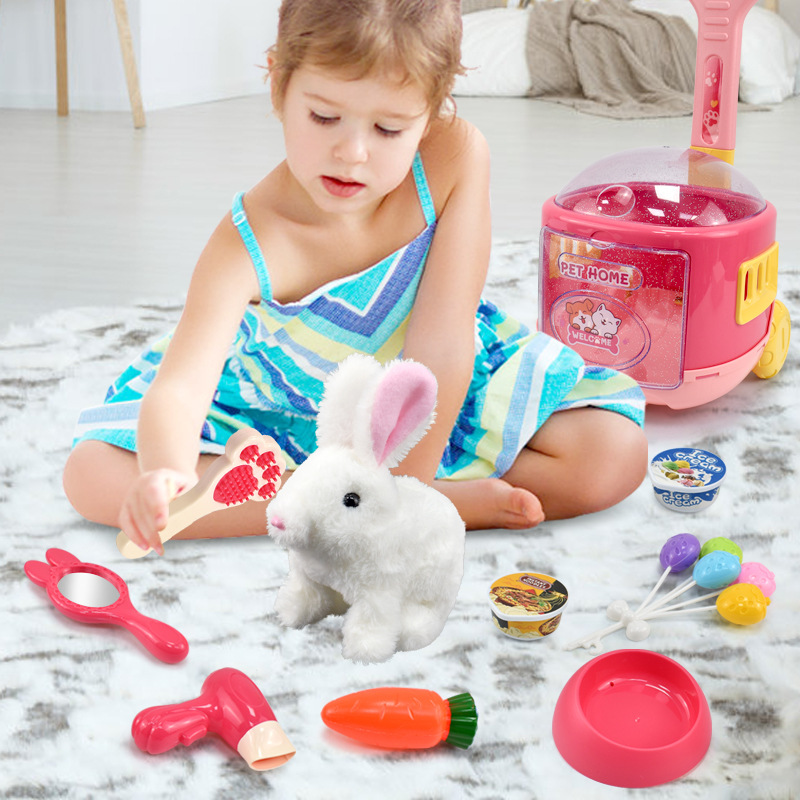 Cross-border walking plush pet dogs, rabbits, cats, cute pets playing house, strollers, electric children's toys Specification drawing