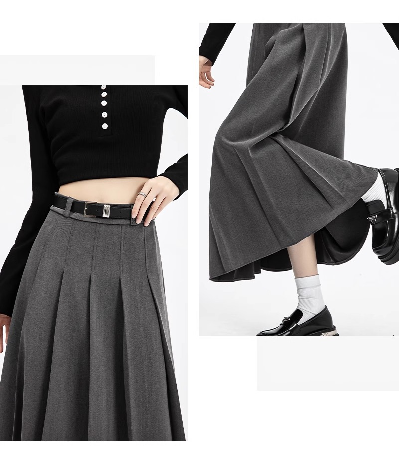 jk summer skirt for women, high-waisted and slimming pleated skirt with belt, high-waisted suit, elegant and fashionable mid-length skirt pic 8