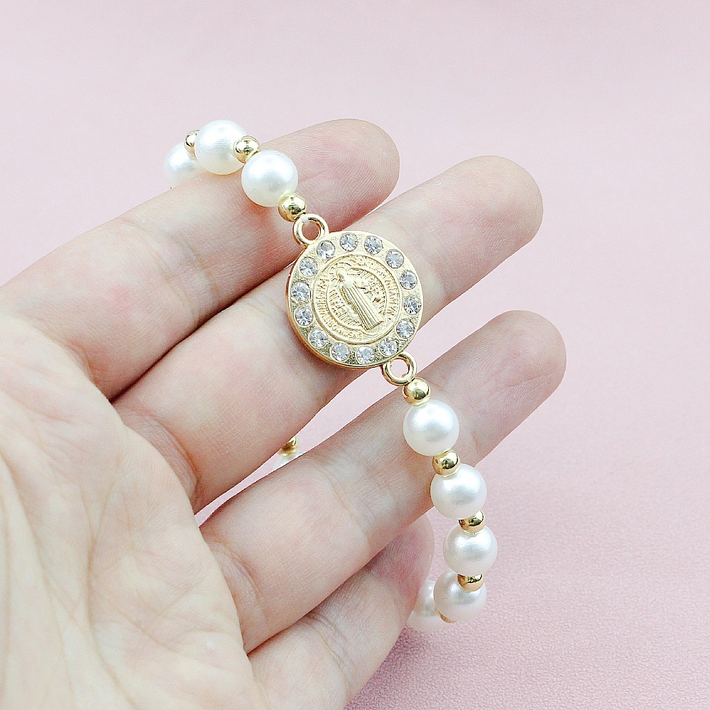 European And American Foreign Trade Amazon Express Temu Selling Saint Benedict Bracelet Saint Benedict Ladies Pearl Elastic Bracelet Couple Gift Manufacturers Wholesale details Picture